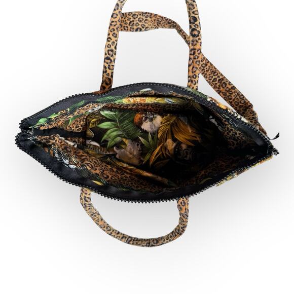 Vintage Quilted Jungle Animal Print Mini Tote Shoulder Crossbody Bag - Picture 8 of 11